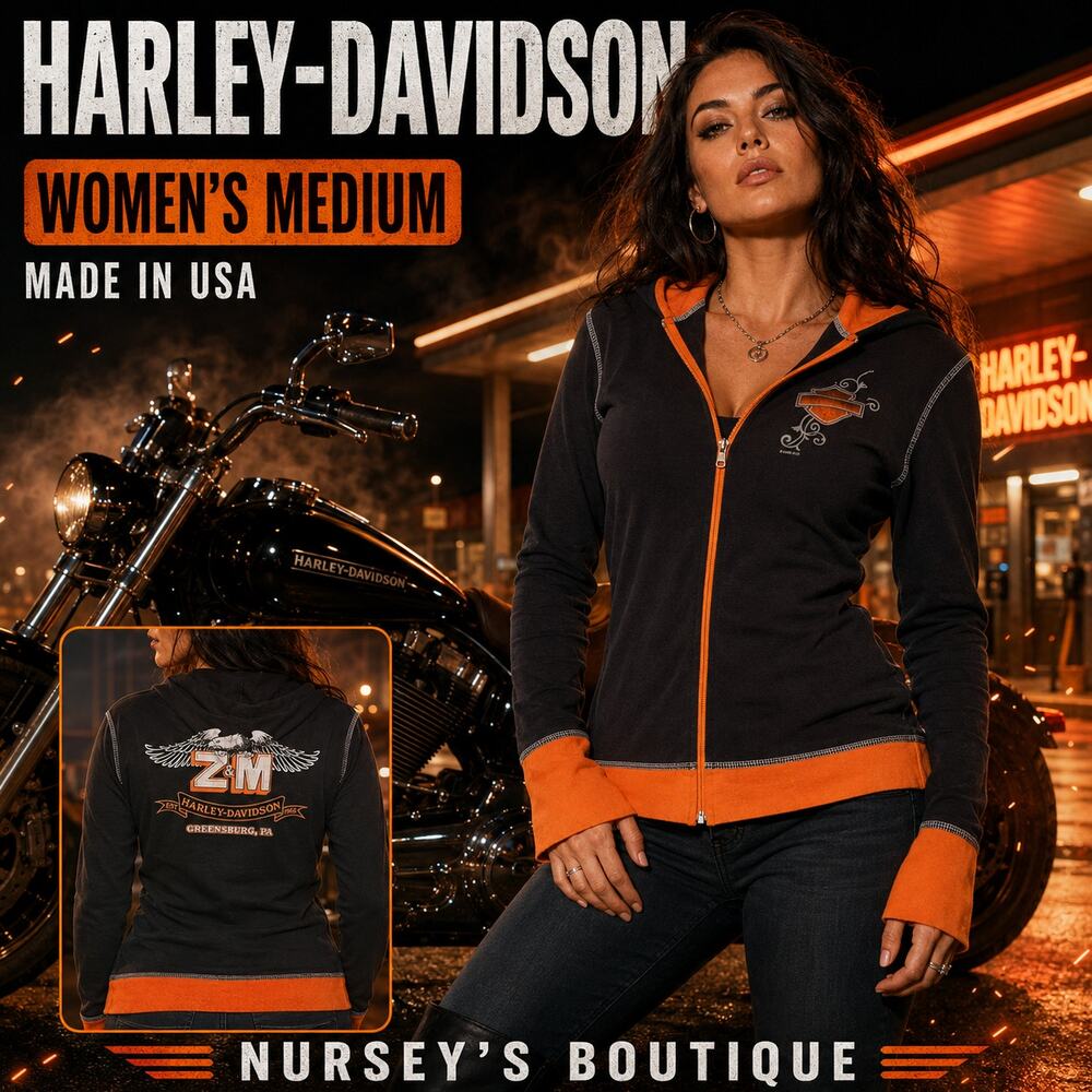 Harley Davidson Z&M Hoodie Women M Black Orange USA Made 2008 Y2K